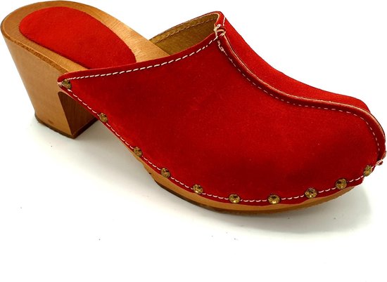 DINA Heels rood dames clogs suede