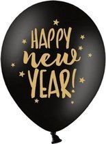 24x Happy New Year ballonnen met ster zwart 30 cm - Oud en Nieuw thema versiering