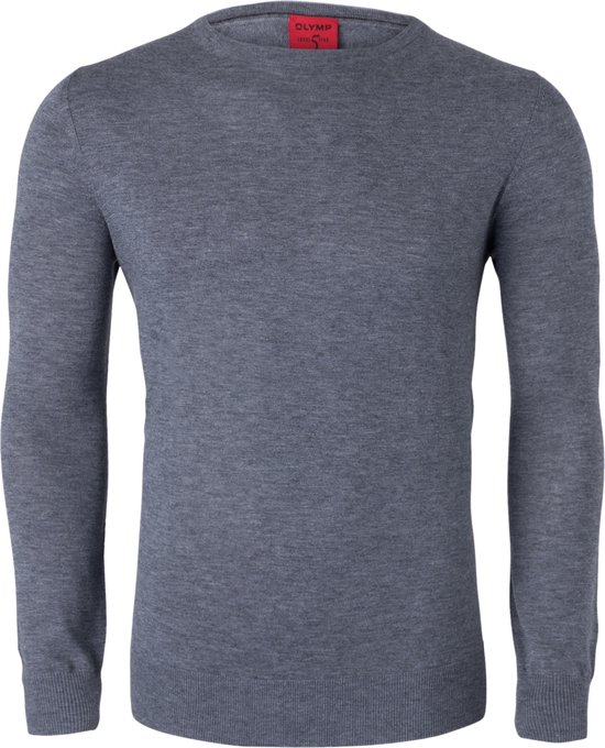 OLYMP Level 5 body fit trui wol met zijde - O-hals - zilver grijs - Maat: XL