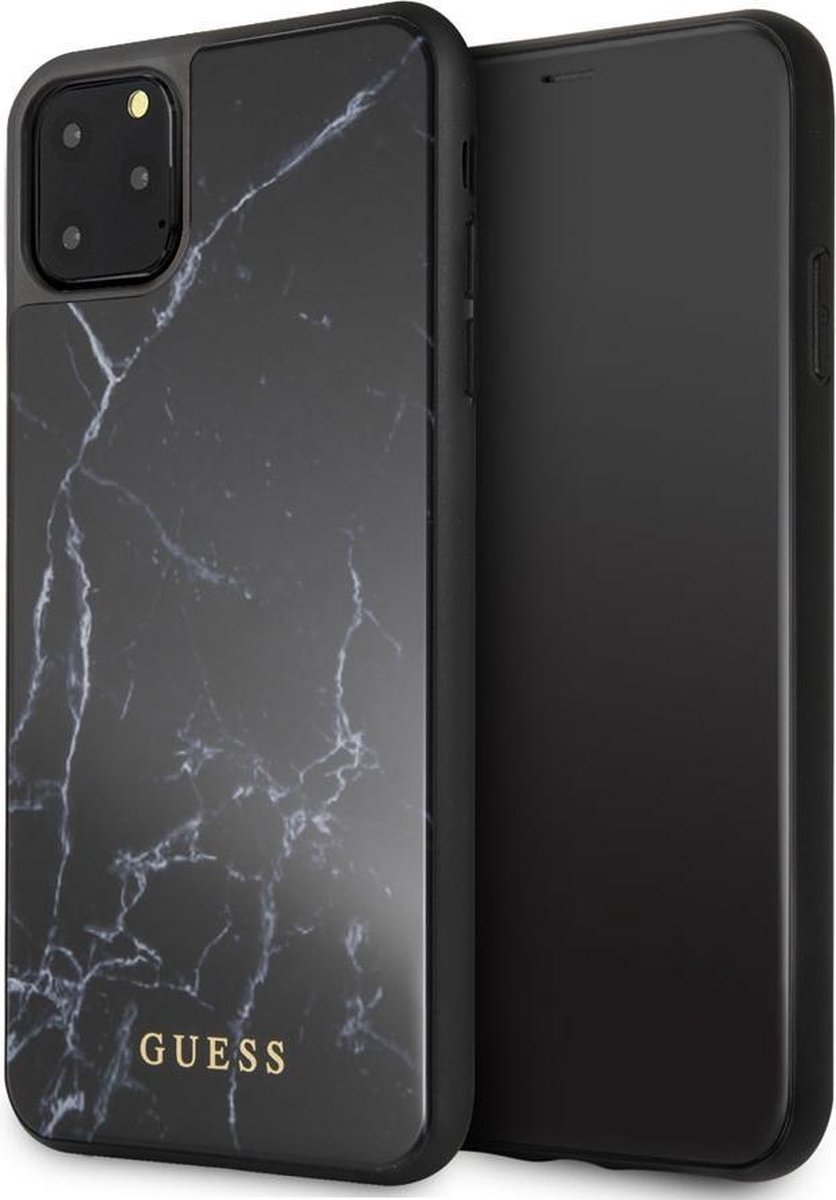 iPhone 11 Pro Max Backcase hoesje - Guess - Marmer look Zwart - Glas