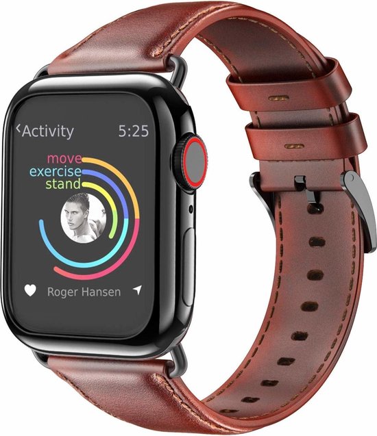 Apple Watch leren band - rood-bruin + glazen screen protector - Afmetingen:  38mm | bol.com