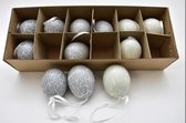 Decoratie Eieren - Kippeneieren Met Lint Grijs Mix - 12 Stuks