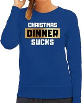 Foute Kersttrui / sweater - Christmas dinner sucks - kerstdiner - blauw voor dames - kerstkleding / kerst outfit XL (42)