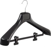 De Kledinghanger Gigant - 10 x Mantel / kostuumhanger kunststof zwart met schouderverbreding en anti-slip knijpers, 46 cm