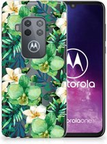 Motorola One Zoom TPU Siliconen Hoesje Orchidee Groen