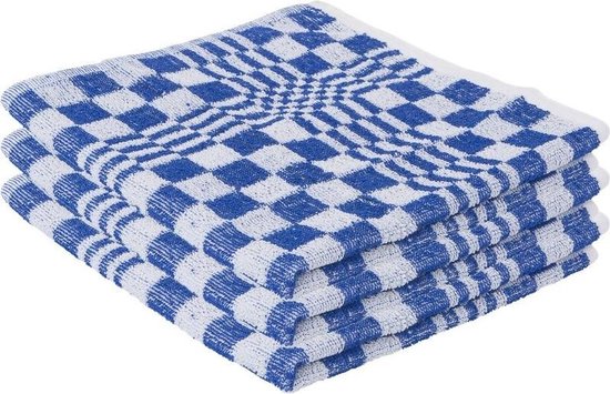 6x Handdoek blauw met blokmotief 50 x 50 cm - Huishoudtextiel - keukendoek / handdoekjes