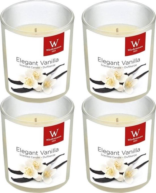 4x Geurkaarsen vanille in glazen houder 25 branduren - geur -... | bol.com