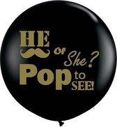 He or She Pop to See ballon zwart helium Gold