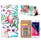 FONU Boekmodel Hoesje Flamingo iPhone 8 Plus / 7 Plus