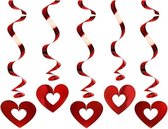 10x Hangdecoratie swirls/rotorspiralen Rode hartjes - Valentijnsdag decoratie