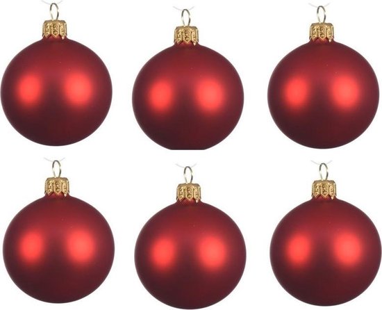 6x Kerst glazen kerstballen 6 cm - Mat/matte - Kerstboomversiering kerst rood