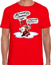 Fout Kerst shirt / t-shirt - Zingende kerstman met gitaar / All I Want For Christmas - rood voor heren - kerstkleding / kerst outfit XL (54)