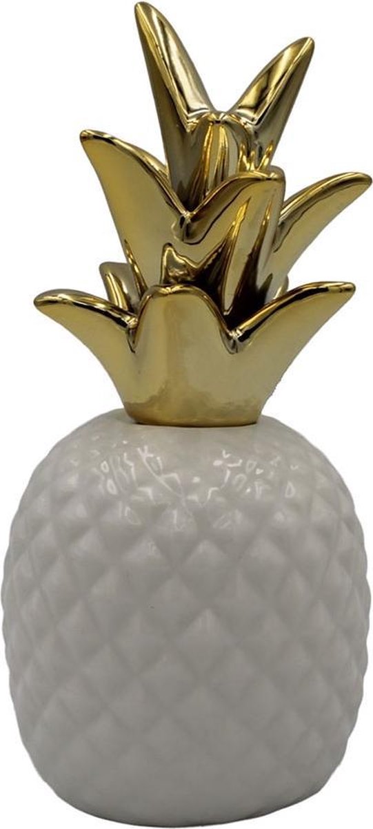Housevitamin ananas voorraadpot / beeld ananas wit met goud keramiek 16cm  hoog | bol