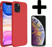 Hoes voor iPhone 11 Pro Hoesje Siliconen Case Cover Rood Met Screenprotector Glas