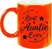 Best Auntie Ever cadeau koffiemok / theebeker neon oranje 330 ml