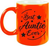 Best Auntie Ever cadeau mok / beker - neon oranje - 330 ml - verjaardag / bedankje tante