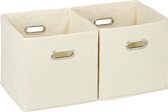 Relaxdays opbergbox stof - set van 2 - opvouwbaar - opbergmand - 30 cm - kast organizer - beige