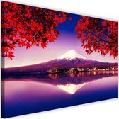 Schilderij Berg Fuji en meer, 2 maten, paars/rood, Premium print
