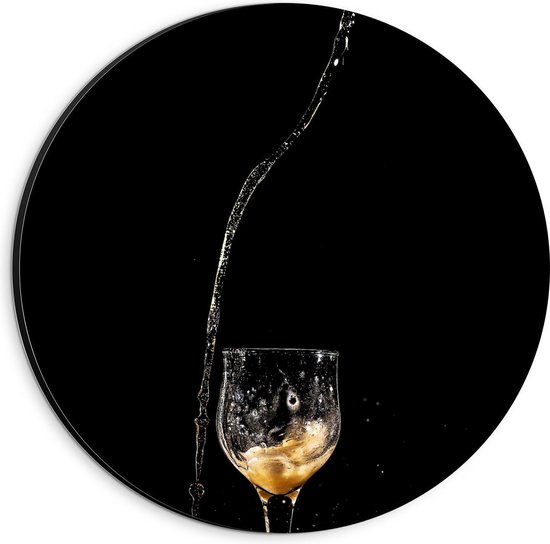 Dibond Wandcirkel - Champagne in Glas - 20x20cm Foto op Aluminium Wandcirkel (met ophangsysteem)