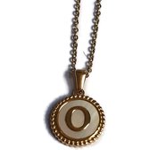 Aramat jewels -ketting-letter o- chirurgisch staal -wit- schelp - goudkleurig-45cm - dames- rond