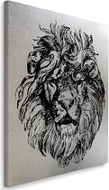 Schilderij Getekende leeuwenhoofd (print) zwart/grijs, 4 maten, (wanddecoratie)