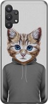 Leuke Telefoonhoesjes - Hoesje geschikt voor Samsung Galaxy A32 5G - Kat schattig - Soft case - TPU - Kat - Grijs