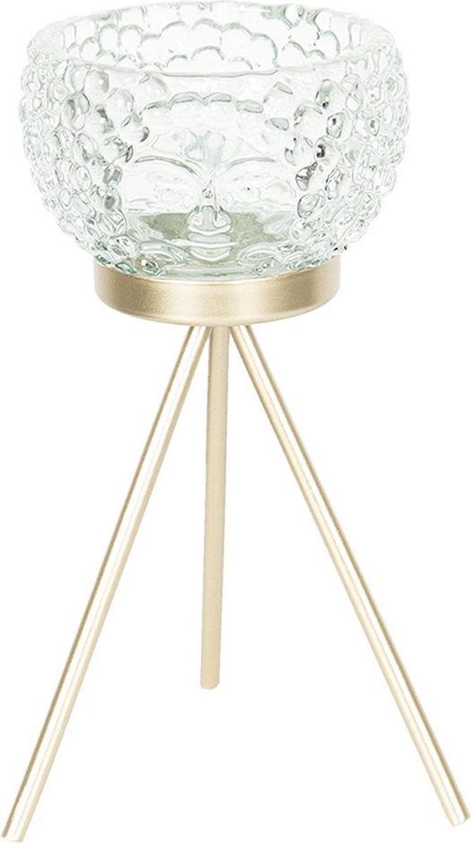 Clayre & Eef Glazen Theelichthouder 6GL2448 Ø 11*20 cm Transparant Glas WaxinelichthouderWindlichthouder