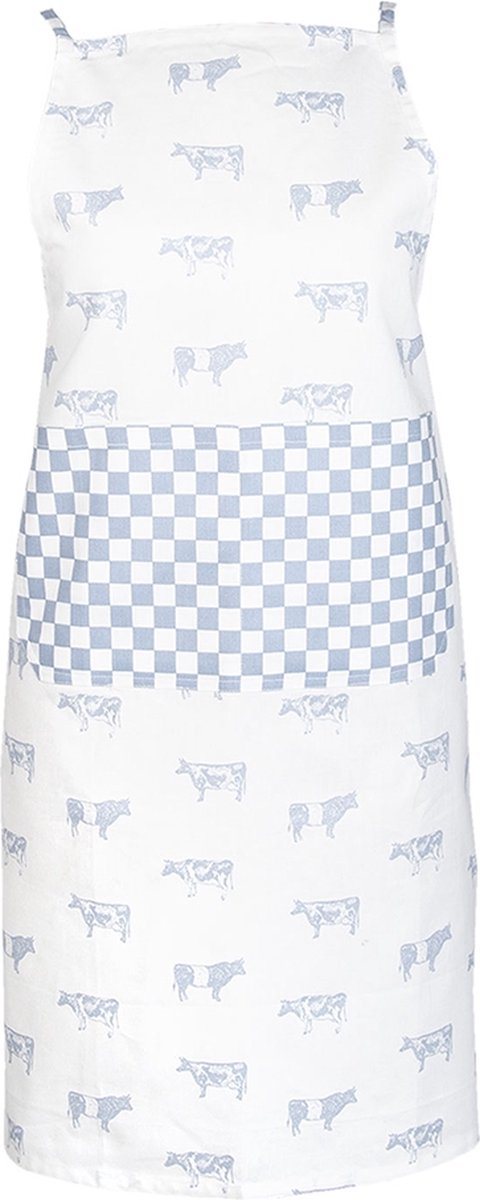Clayre & Eef Keukenschort 70x85 cm Blauw Wit Katoen Koeien BBQ Schort