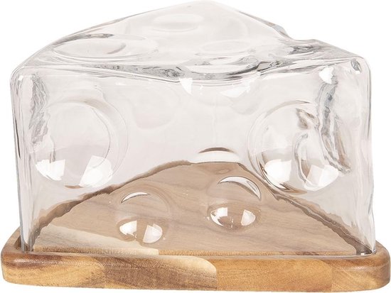 Clayre & Eef Stolp 26*26*13 cm Transparant Hout / glas Glazen Stolp Stolp op Voet