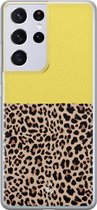 Samsung S21 Ultra hoesje siliconen - Luipaard geel | Samsung Galaxy S21 Ultra case | geel | TPU backcover transparant