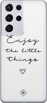 Samsung S21 Ultra hoesje siliconen - Enjoy life | Samsung Galaxy S21 Ultra case | zwart | TPU backcover transparant