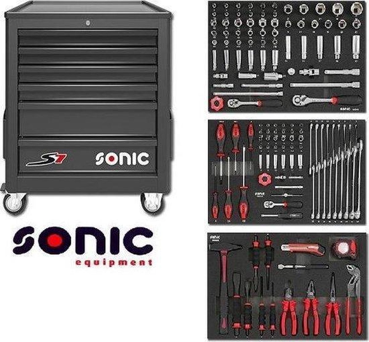 Chariot à outils Sonic rempli de 140 pièces noir S7 | bol.com