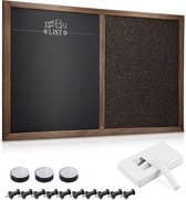 Combinatie krijt- en kurkbord - 40 x 60 cm magnetisch krijtbord combo mededelingenbord met grenen houten frame - inclusief krijt, push pins, magneten