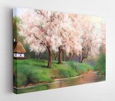 Oil paintings rural landscape. Spring in old village, garden. Fine art - Modern Art Canvas  - Horizontal - 1603118332 - 80*60 Horizontal