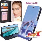 EmpX.nl Galaxy A30 Print (Dolfijnen) Boekhoesje | Portemonnee Book Case voor Samsung Galaxy A30 met Print (Dolfijnen) | Met Multi Stand Functie | Kaarthouder Card Case Galaxy A30 Print (Dolfi