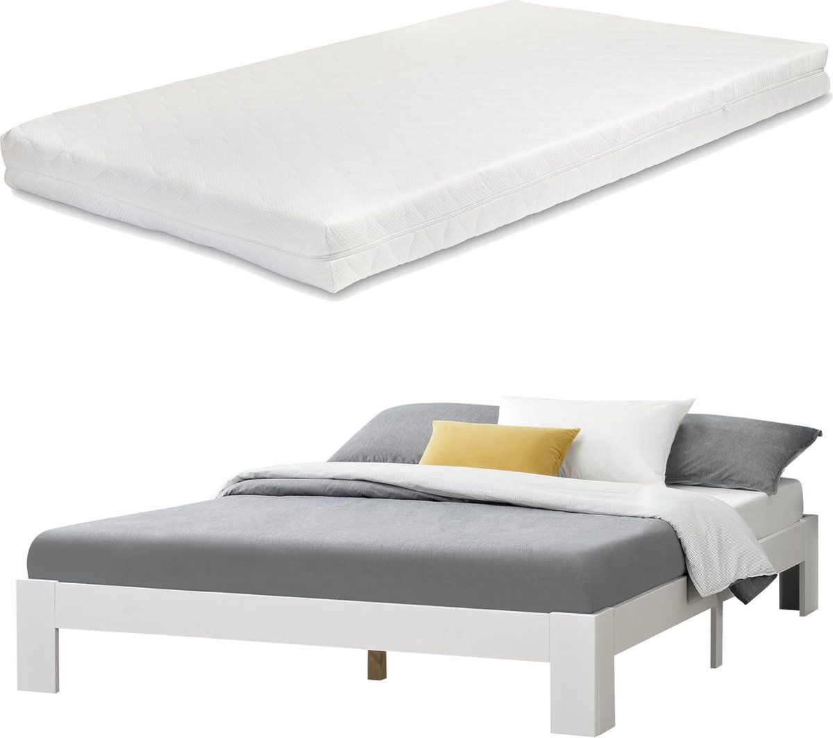 en.casa Houten bed Raisio grenen met matras 160x200 cm wit