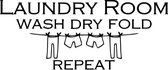 Stickerheld - "Laundry room wash dry fold repeat" quote Tekststicker - Teksten - Wassen - Zwart - 21x50cm