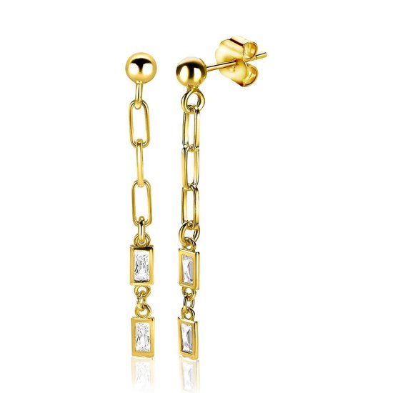 Boucles d'oreilles en argent ZINZI 39mm maillons trombone plaqués or jaune 14K et zircones blanches baguette ZIO1993G