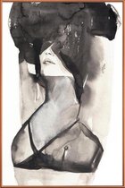 JUNIQE - Poster met kunststof lijst Aquarel vrouw -30x45 /Grijs & Wit