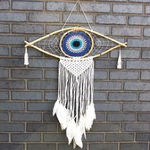 Macramé Dromenvanger - Bescherming - Boze Oog - Blauw, Wit & Zwart - 70x1x23x85cm