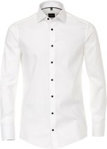 VENTI modern fit overhemd - wit structuur - Strijkvrij - Boordmaat: 42
