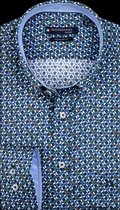 Giordano Heren Overhemd Blauw Groene Cirkel Print Satijn Regular Fit - M