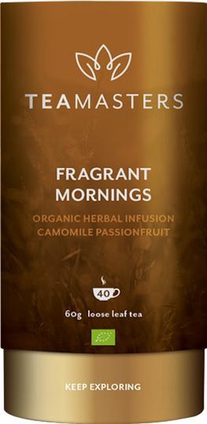 Teamasters Fragrant Mornings 60 gram Biologische Losse Thee kruiden thee Kamille Passievrucht thee Rozenbottel Passie Vrucht Aroma IJsthee Zomer