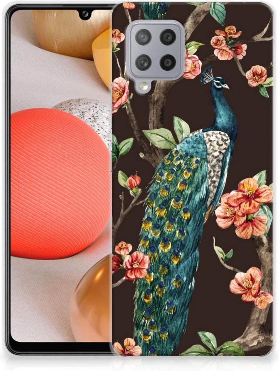 Samsung Galaxy A42 TPU Hoesje Pauw met Bloemen