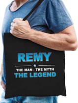 Naam cadeau Remy - The man, The myth the legend katoenen tas - Boodschappentas verjaardag/ vader/ collega/ geslaagd