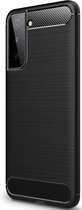 Geborsteld TPU Hoesje Geschikt voor Samsung Galaxy S21 | Beschermhoes | Back Cover | Flexibel TPU | Stijlvol Carbon | Dun | Zwart