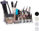 Relaxdays Cosmetica organizer - cosmeticahouder - make up toren - doorzichtig - 16 vakken - goud