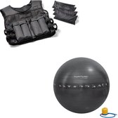 Tunturi - Fitness Set - Gewichtsvest 10 kg - Gymball Zwart met Anti Burst 65 cm