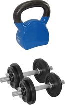 Tunturi - Fitness Set - Halterset 20 kg incl 2 Dumbbellstangen - Kettlebell 12 kg