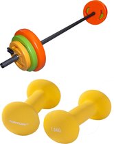 Tunturi - Fitness Set - Neopreen Dumbbellset 2 x 1,5 kg  - Halterset 20 kg incl stang